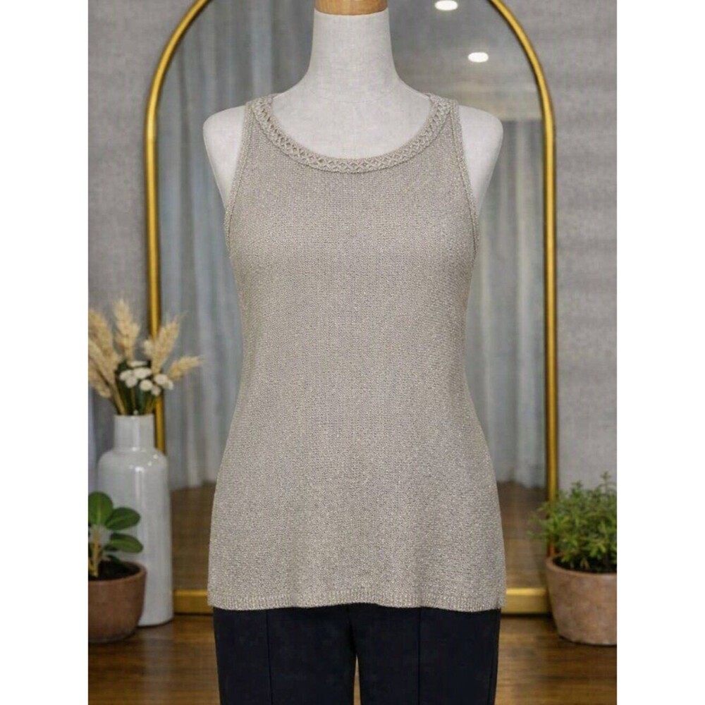 White House Black Market Women’s Beige Metallic Scoop Neck Tank Sweater S NWOT